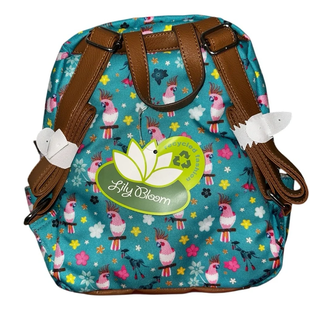 LILY BLOOM‎ Karma Recycled Plastic Eden Backpack “Parrots in Paradise” $69 MSRP
